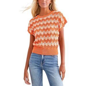 Daytrip Orange Zig Zag Loose Knit Top Sz L